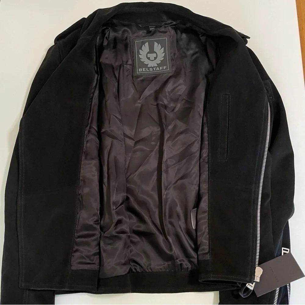 NWT Belstaff Edmunds Calf Suede Leather Moto Jacket Black US 40 Large